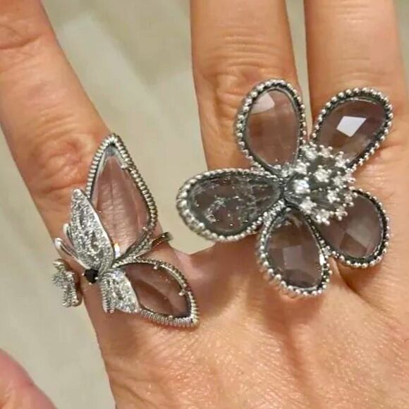 Blue White Filigree Wing Floral Statement Wrap Ring NEW - Picture 4 of 4